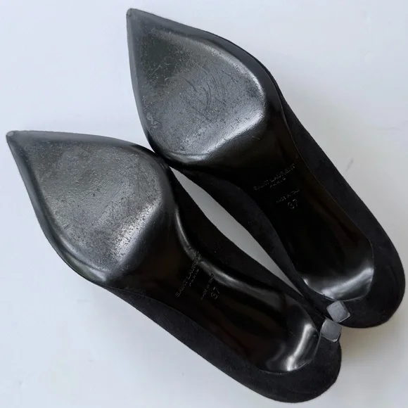 Saint Laurent Black Suede Pointed Toe High Heel Pumps 37 - Picture 12 of 16